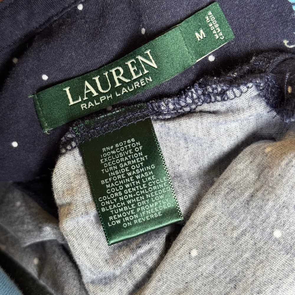 Lauren Ralph Lauren Navy Floral Polka Dot Henley Bell Sleeve Sleep Shirt M - Picture 6 of 9